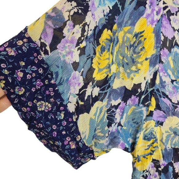 Joie Womens S Blue Floral Tasseled Tie Neck Layered Tunic Silk Blouse Top - Picture 4 of 8